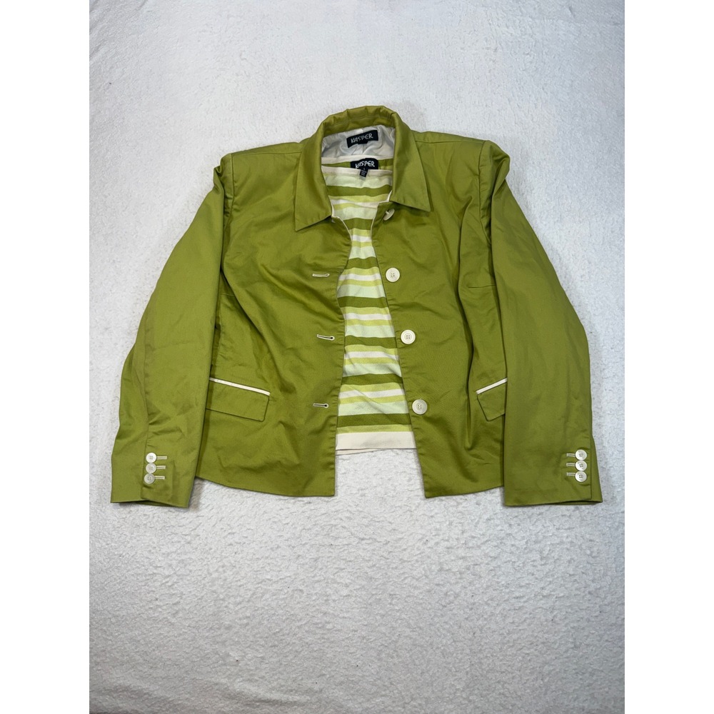 Kasper Womens Lime Green Blazer and Striped Knit Top 2 Piece Set Size Large